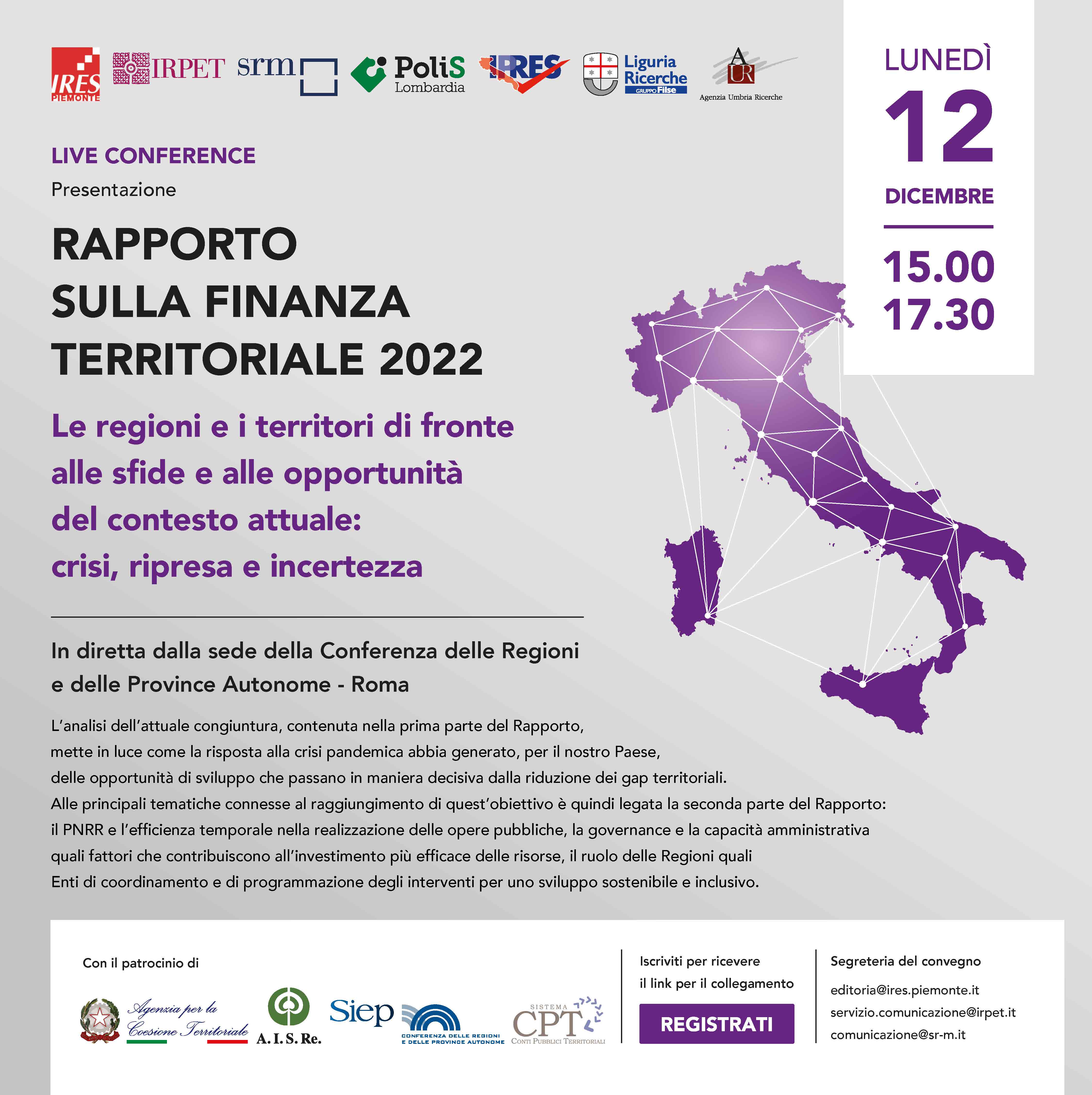 Rapporto sulla Finanza Territoriale 2022 | Le regioni e i territori di fronte alle sfide e alle opportunità del contesto attuale: crisi, ripresa e incertezza