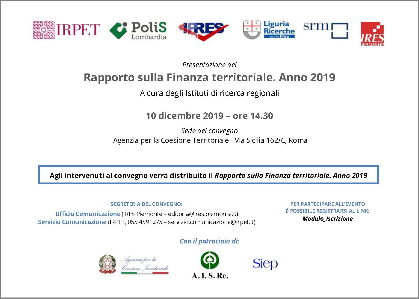 Presentazione Rapporto Finanza Territoriale 2019